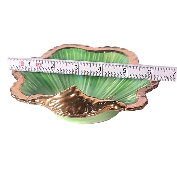 VTG Green & Gold Ceramic Shell Dish Seashell Scroll Bowl- Maker's Mark "G" MCM - Picture 11 of 12